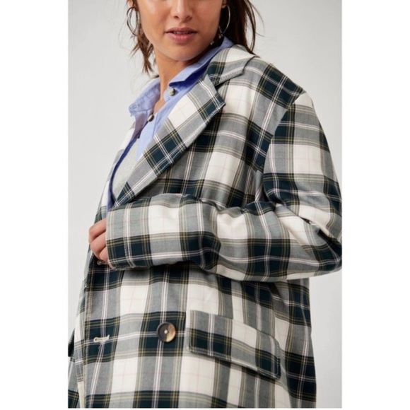 Free  People Freddie Long line double breasted plaid blazer coat - Picture 2 of 13